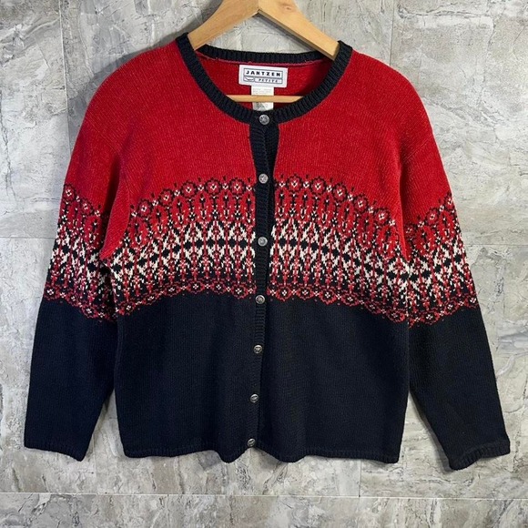 Jantzen Sweaters - Vintage 90s JANSEN Womens Acrylic Blend Cardigan Button Down Large Red